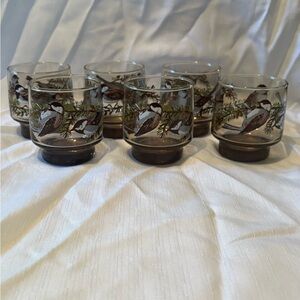 Vintage Set of 6 Bird Design Glasses